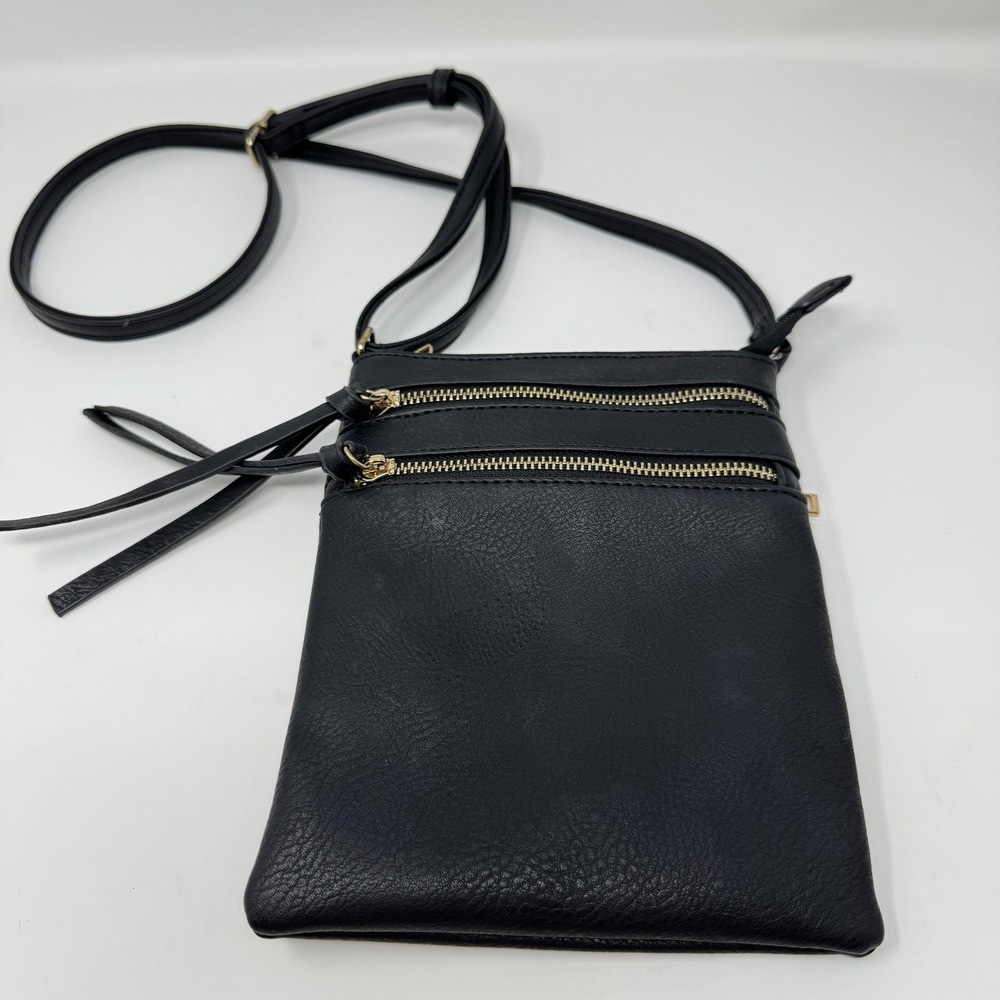 Crossbody Purse Bag Womens Small Black Faux Leather Zip Pockets‎ Travel Everyday